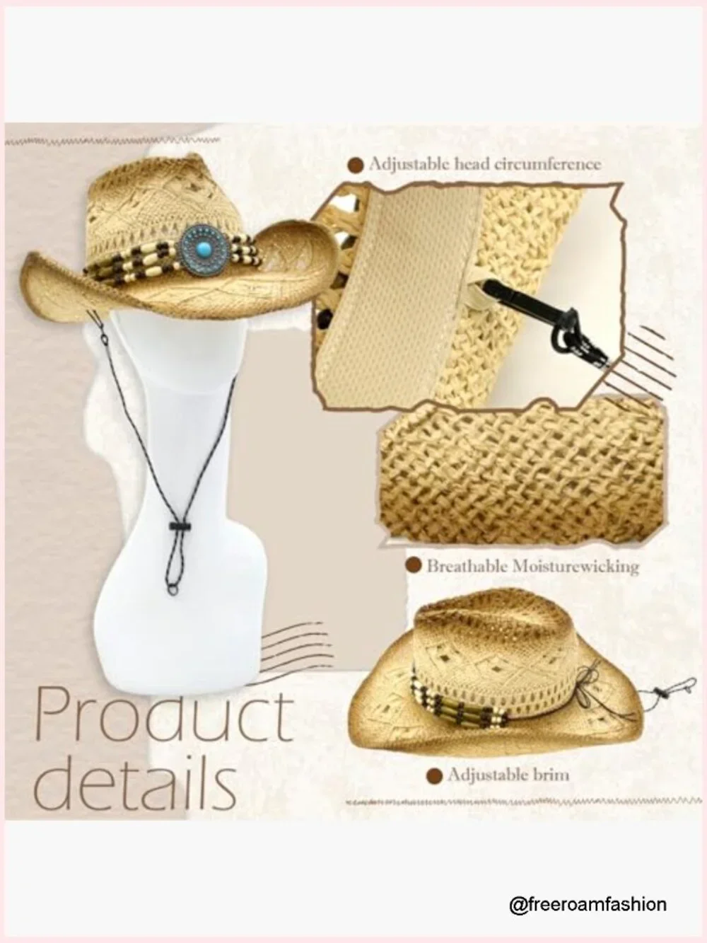 Straw Cowboy Hat Wide Brim Western Cowgirl Cowboy Summer